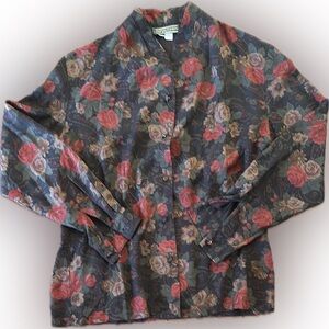 J McLaughlin | Red and Black Floral button down shirt